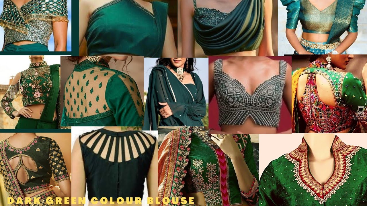 Dark Green Colour Blouse Designs | Green Colour Blouses Front ...