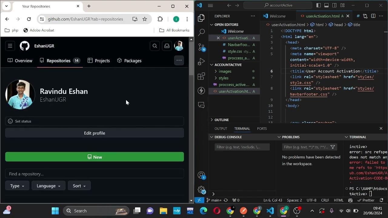 PHP crud application account activation how to push to the github first commit .Part-02