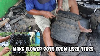 making flower pots from used tires