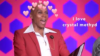 RuPaul being obsessed with Crystal Methyd's mullet for 2 minutes straight