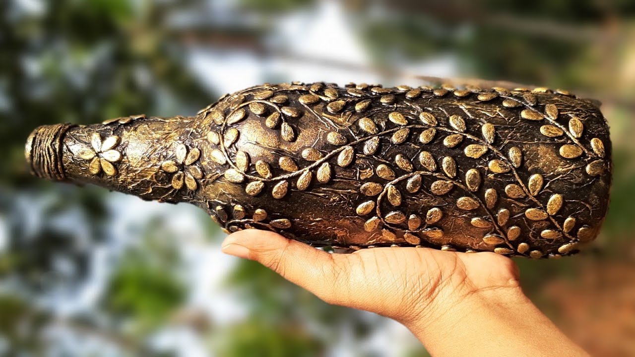 Antique Bottle Art | Glass Bottle Craft | No Clay Bottle Art | Home Decor Ideas | Seras Creations.