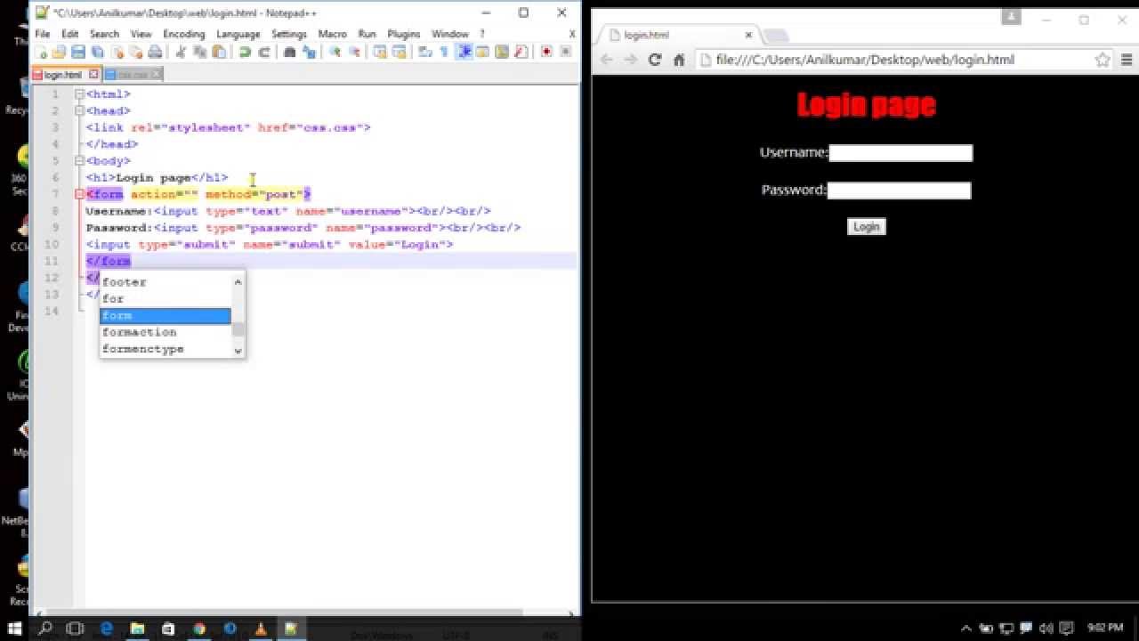 Login page Design in Html Using Notepad (Simple Way )