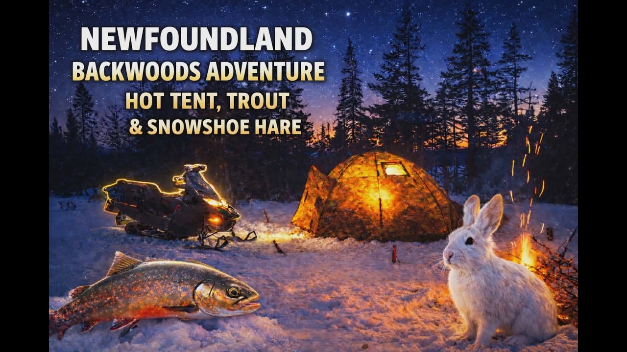 Newfoundland Backwoods Adventure / Hot Tent Camping, Ice Fishing Trout & Snowshoe Hare