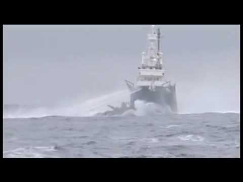 Ady Gil rammed by Shonan Maru No. 2, view from MV Bob Barker