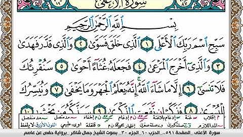 مصحف جمال شاكر عبد الله مكتوب ملون فيديو  سورة 087  الأعلى