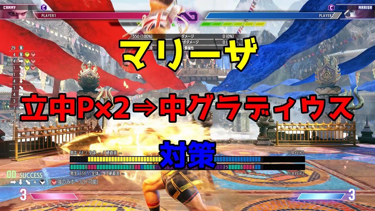 マリーザの立ち中P×2⇒中グラディウスへの対処｜立ち中P×2のあとに-8Fほどの隙・発生8F以内のSAで対応できる