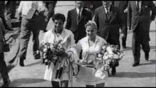 Highlights of the1957 Wimbledon Women's final. Althea Gibson beat Darlene Hard. BBC TV.