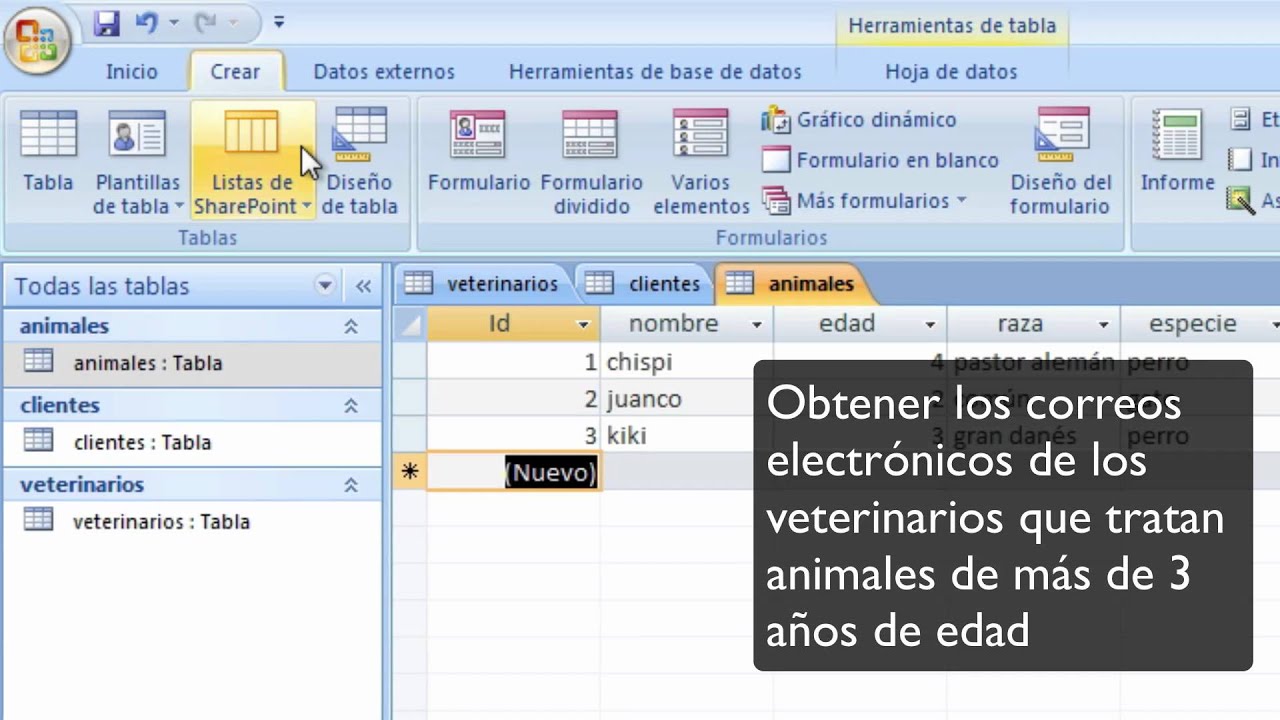 Acces base de datos