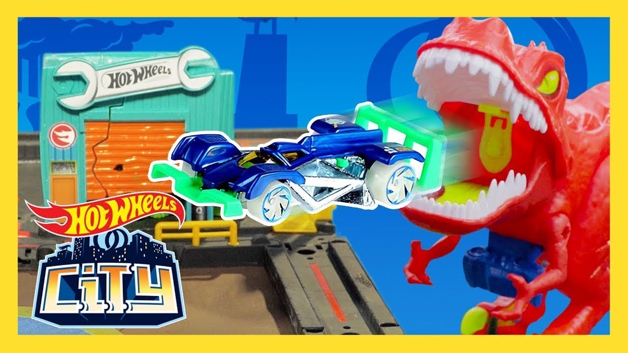 Pista da hot wheels da garagem do dinossauro