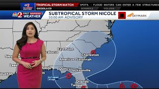 Tracking Subtropical Storm Nicole Monday 11 a.m.