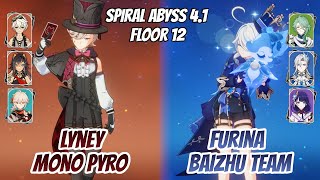 Lyney Mono Pyro & Furina Baizhu Hyperbloom Spiral Abyss Floor 12 (9 Stars) | Genshin Impact