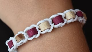 Браслет из резинок и деревянных бусин. Супер! Rainbow loom bracelet with wooden beads