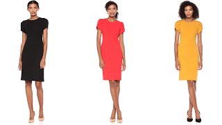 Women's Tulip Sleeve Crew Neck Crepe Sheath Dress