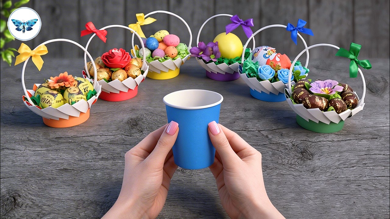 Посмотрите, что я сделала с бумажными стаканчиками🥛Пасхальные корзиночки за несколько минут🧺