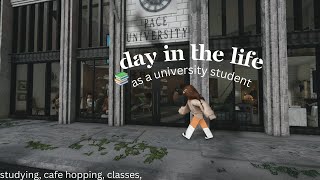 ♡ day in the life of a uni student at pace university 📃✎| university diaries | bloxburg roleplay ♡ screenshot 1