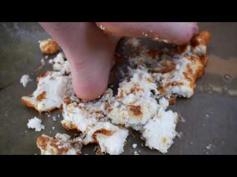 Hello Rose Smashes Angel Food Loaf between her sexy toes. Foot Fetish. Feet Smashing Food.