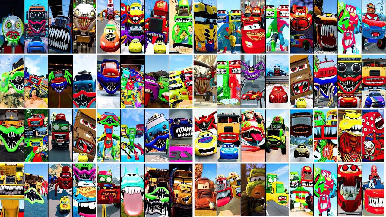 ⚡ McQueen Eater VS All Monster Trucks | Police Zombie Truck | Tiles Hop x BeamNG Drive Remix 🚨💥