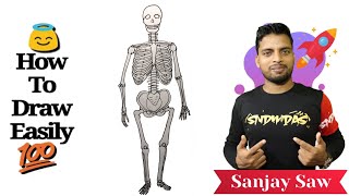 How To Draw Human Skeleton System step by step for beginners !