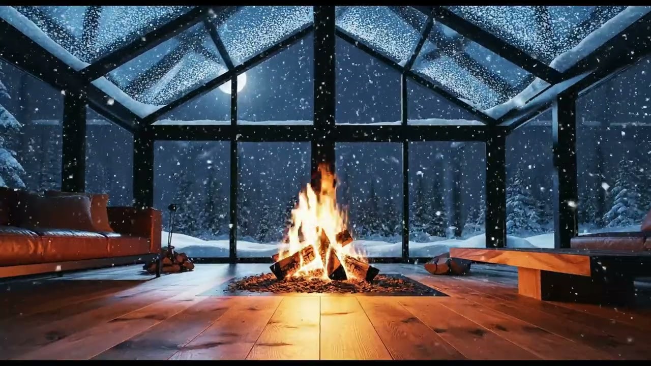 A Fireplace at the Heart of a Glass House 🔥 5 Hours of Cozy 4K Ambience