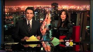 Sharon Tay 2011/09/01 10PM KCAL9 HD; Satin black top, pokies