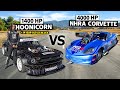 4,000HP NHRA Corvette C6 Drag Races Lia Block's 1,400HP AWD Mustang