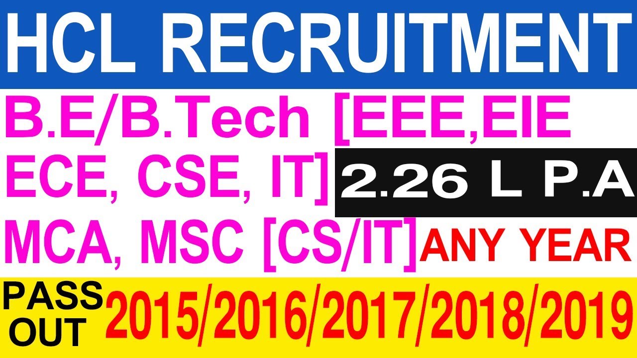 HCL Recruitment Drive for fresher 2019 HCL Jobs in Vijayawada HCL