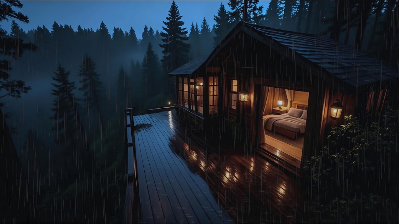 Soft Night Rain in Cozy Cabin 🌙 Relax, Focus & Sleep