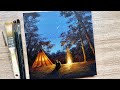 How to paint a Night Camping / Acrylic Painting / Daily Challenge #88