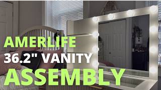 AMERLIFE 36.2" Fluted Vanity Desk with Mirror and Adjustable LED Lights Assembly | Dulane 36" Vanity