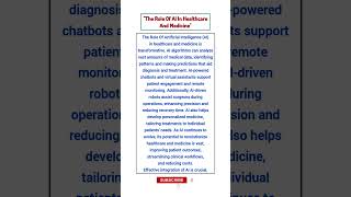 The Role Of AI In Healthcare And Medicine - Essay In 100 Words #shorts #essay #ai #healthcare #ai