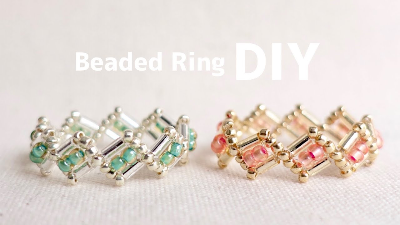 DIY♢竹ビーズレシピ♪きれいめリングの作り方♢Elegant Beaded Ring Tutorialテグス編み|大人のビーズアクセサリー|How to make beaded jewerly