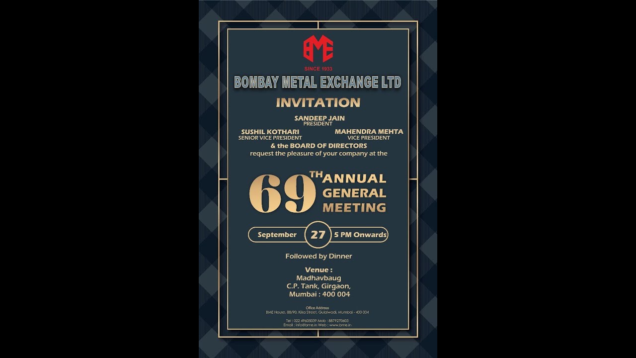 BOMBAY METAL EXCHANGE LTD 69TH ANNUALGENERAL MEETING SEP 27 2025 LIVE
