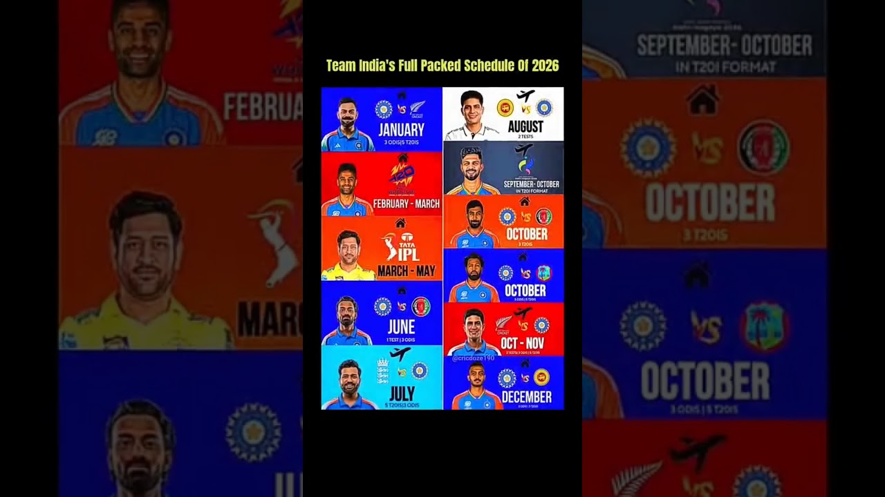 team India 's full packed schedule 2026