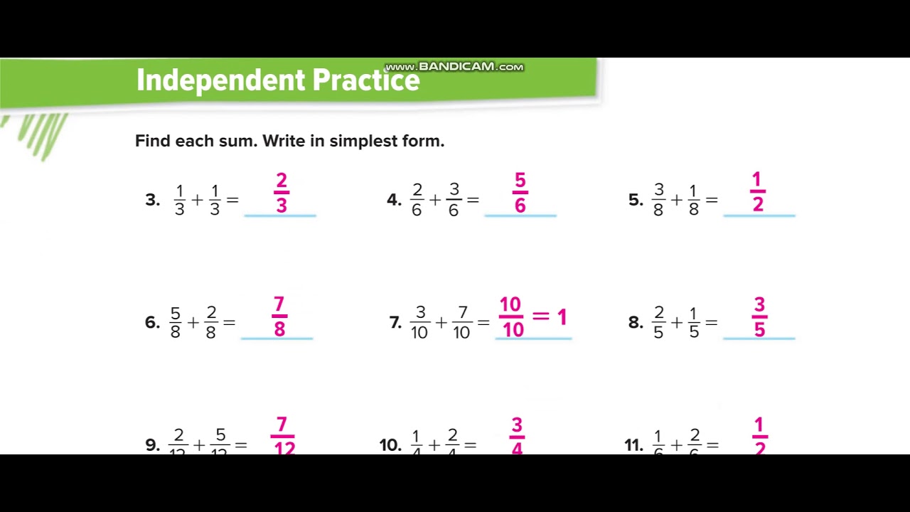 my homework lesson 2 add like fractions answer key