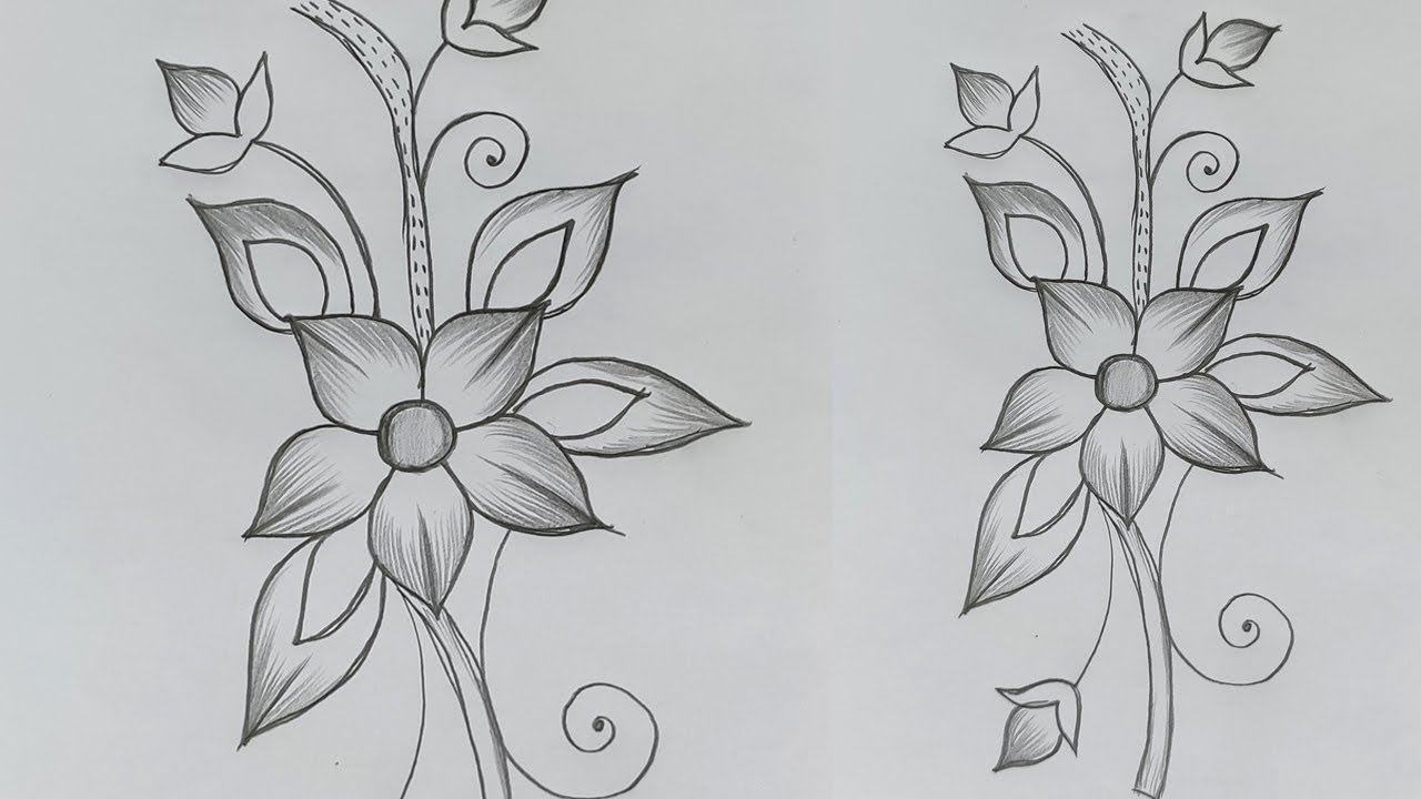 How to Draw Flowers Designs With Pencil For Beginners || Hand Embroidery Beautiful Flower Design