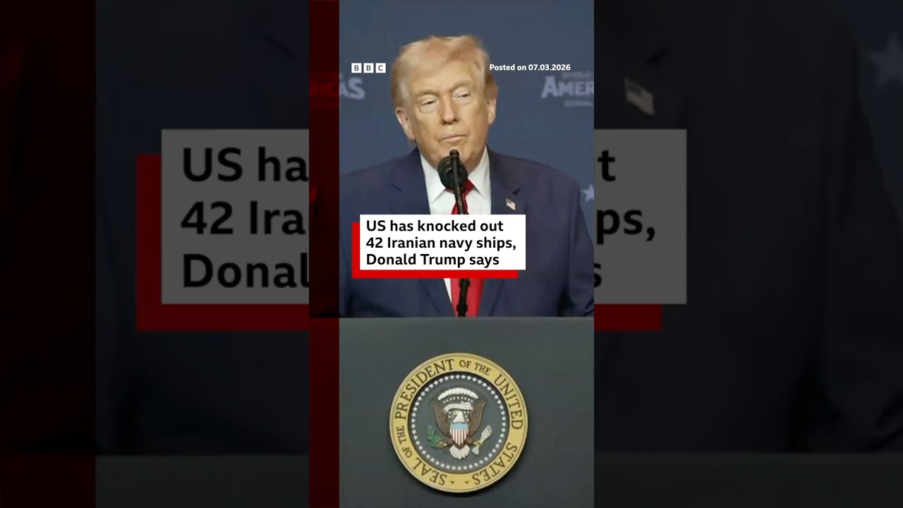 US has knocked out 42 Iranian navy ships, Donald Trump says. #BBCNews