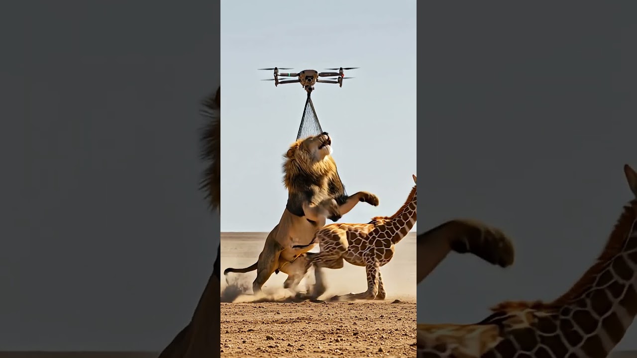 Drone Saves Baby Giraffe from Lion Attack! 🦒🦁🚁