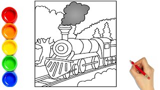 🚂 Cute Cartoon Train Coloring Page | Easy Drawing for Kids