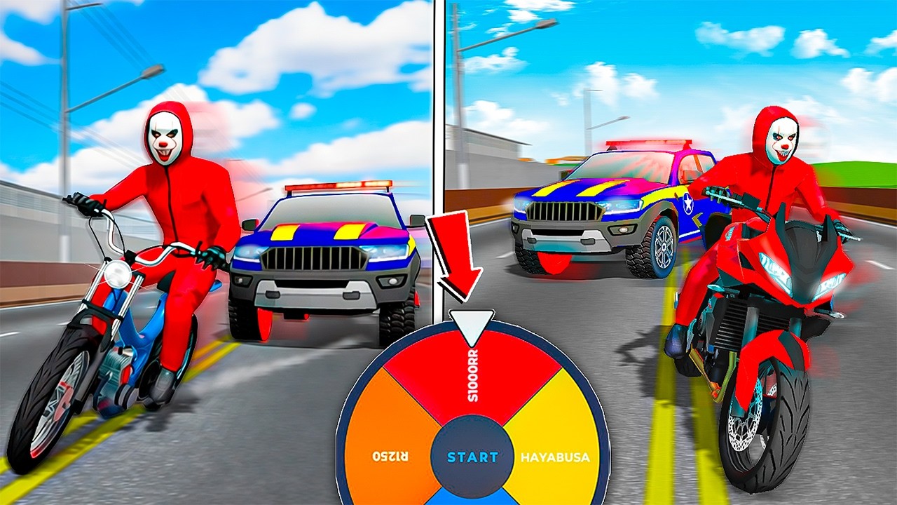 A ROLETA ESCOLHE A MOTO DA FUGA! 😱🔥 MOTO WHEELIE 3D