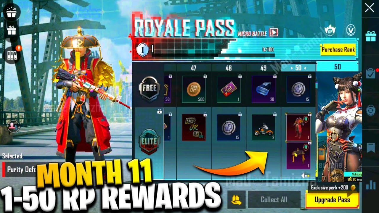 Month 11 Royal Pass 1-50 Rp Rewards Bgmi | Month 11 Royal Pass Bgmi | Pubg M11 Royal Pass