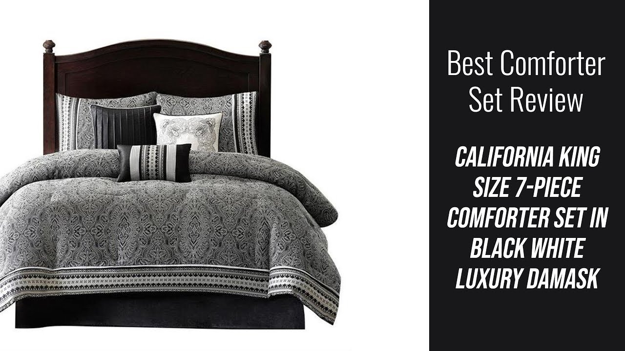 Luxury 7pc Black Gray Damask Comforter Set And Decorative Pillows