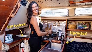 Budget Boat Transformed using Upcycled Materials! Stainless Galley Refit REVEAL | A&J Sailing