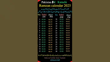Ramzan Calendar Karachi 2025 Ramadan Calendar Karachi 2025 Ramzan Ramadan Shorts Calendar 