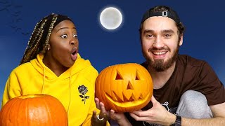 First Time Carving PUMPKINS | *SHE THREW UP* | Funny AF | Happy Halloween | Viktor & Ria