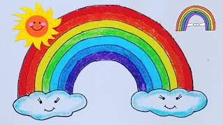 How to Draw a Rainbow  and Clouds/ Easy Drawing for Beginners/ Rainbow Colour Drawing