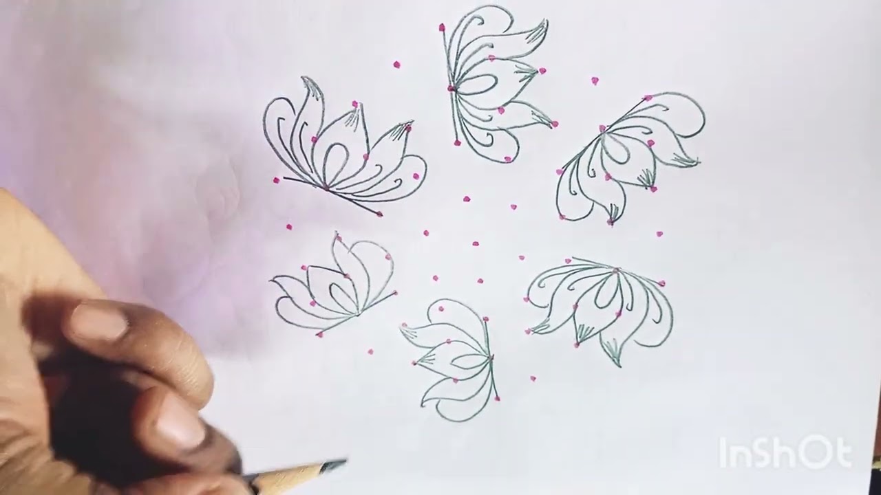 9*5 dots simple Lotus flower rangoli 🪷🪷🪷🪷