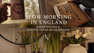 Cleaning kitchen & making healthy coffee| day with Kat| silent vlog| calm morning in UK| cozy
