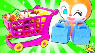 アンパンマン ドキンちゃんのお店屋さんでお買い物ごっこ❤︎おもちゃでお料理♪ままごとトントンキッチンでお菓子作り❤︎リアルなショッピングカートやレジスターや店員さんのアニメ♪人気動画 連続再生