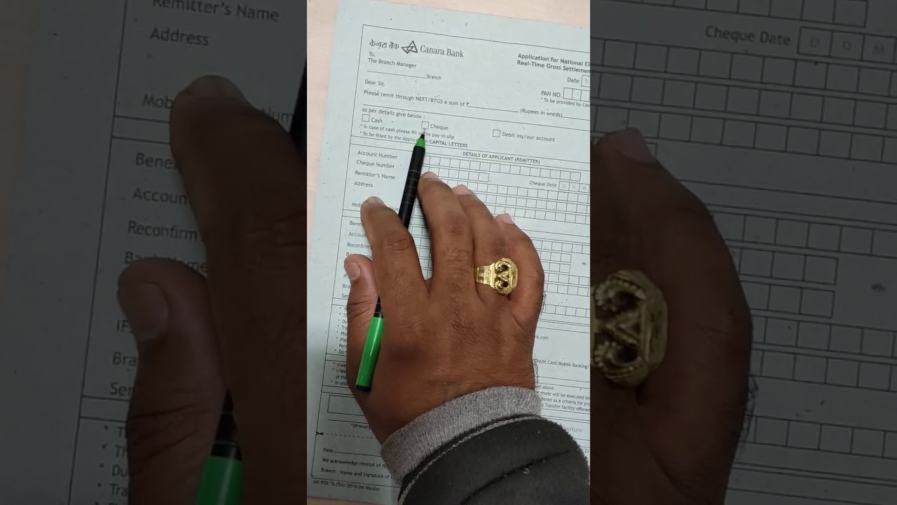 Canara Bank RTGS /NEFT FORM - YouTube