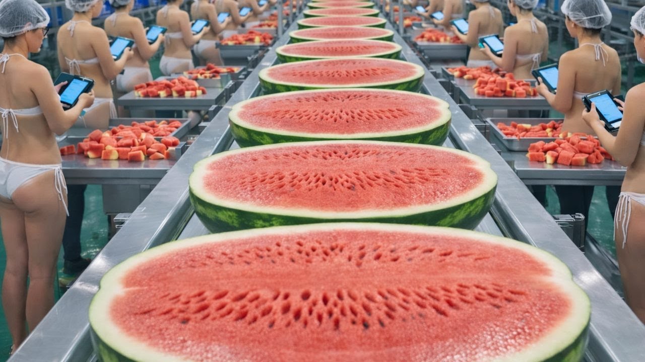 Inside a Modern Watermelon Processing Plant From Whole Melons to Sweet Red Juice Full Process